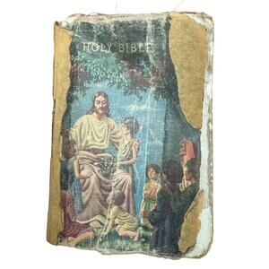 HOLY BIBLE VTG World Publishing Self Pronouncing‎ Color Illustrated Church READ